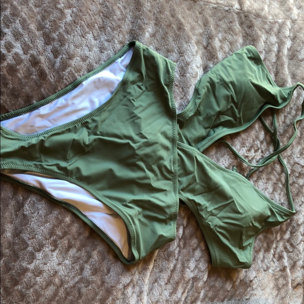 Green sexy high-waisted one piece bathing suit